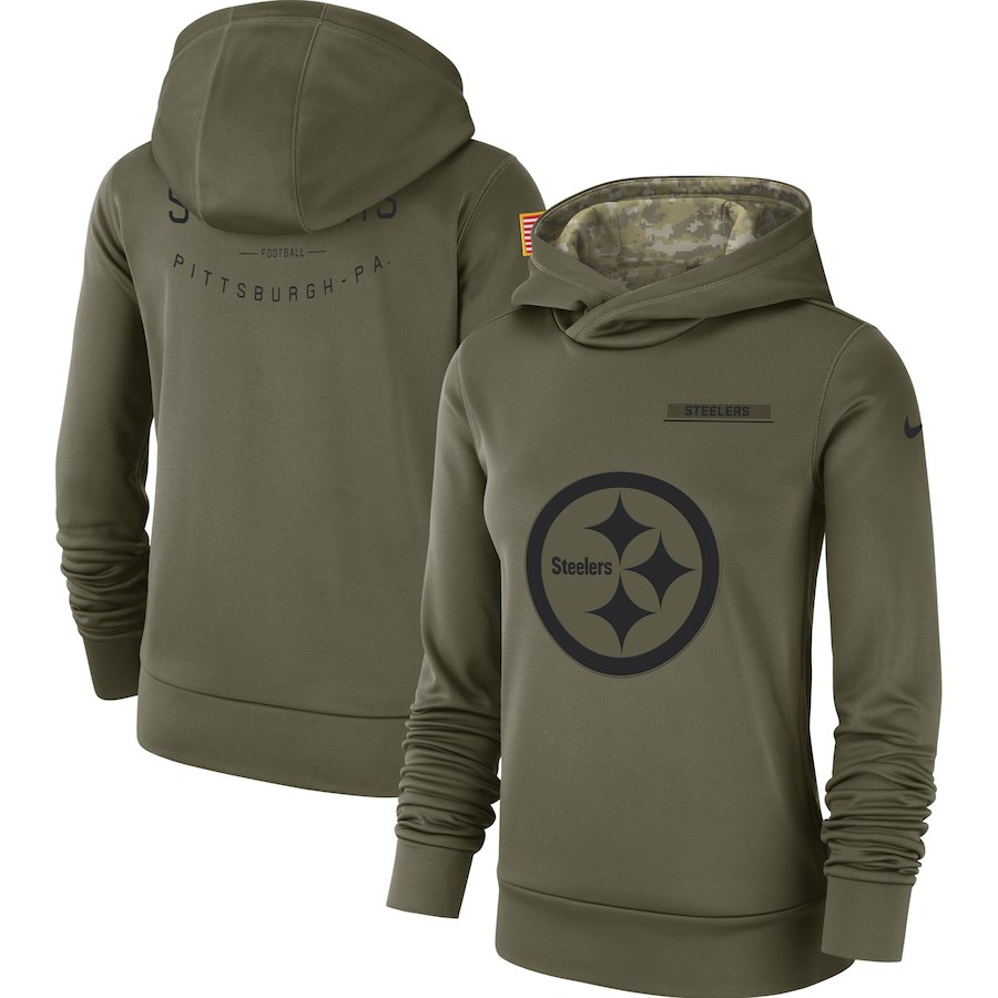 Women's Pittsburgh Steelers Olive Salute to Service Team Logo Performance Pullover NFL Hoodie
